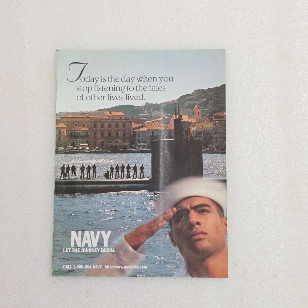 Vintage 1997 US Navy Print Ad Let the Journey Begin Ocean Skyline 8x10 Original
